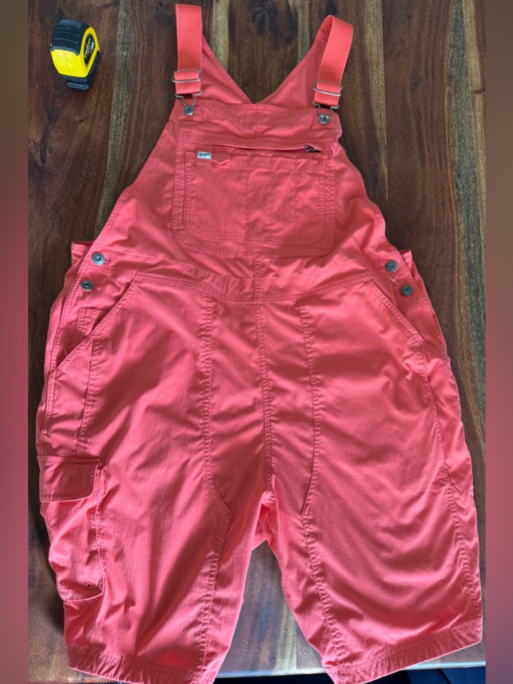 Duluth Trading Co Womens Heirloom Garden Bib Overall Shorts Sz 1x Salmon Ripstop
